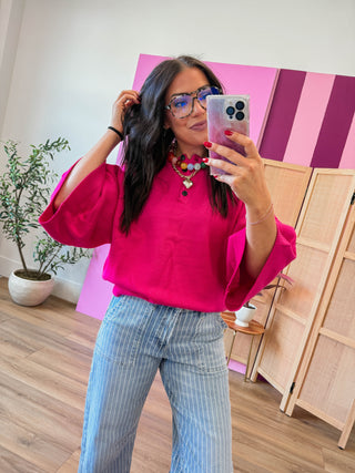 Kara Henley Sweater-Fuchsia