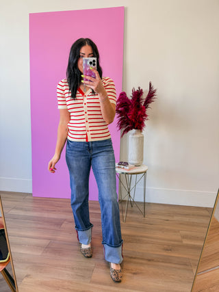 Andrea Striped Knit Top-Red