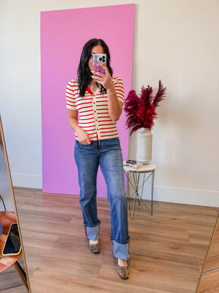 Andrea Striped Knit Top-Red