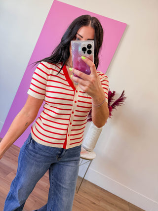Andrea Striped Knit Top-Red