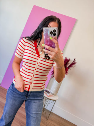 Andrea Striped Knit Top-Red