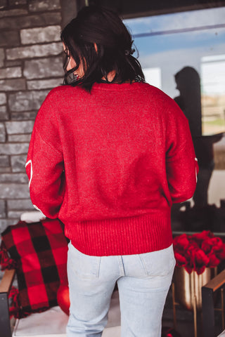 Kristi Bow Sweater-Red/Cream