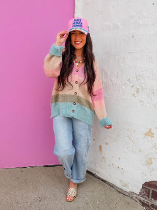Color Muse Striped Cardigan-Oatmeal Mix