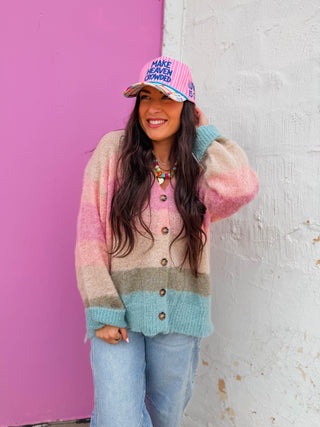 Color Muse Striped Cardigan-Oatmeal Mix