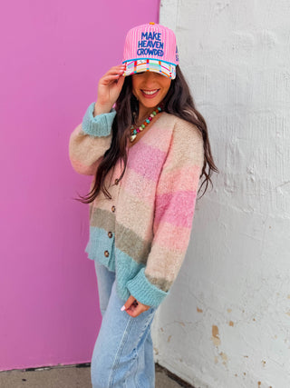 Make Heaven Crowded Stripe Trucker Hat