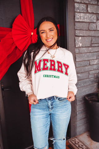 Merry Christmas Stencil Crewneck-Ivory