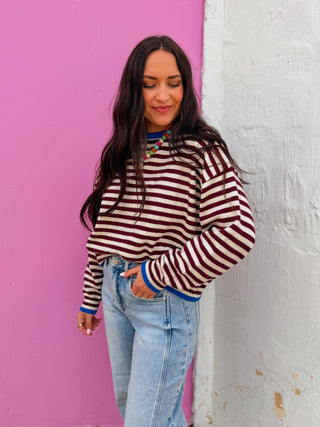 Maisie Striped Sweater-Bordeaux/Cobalt