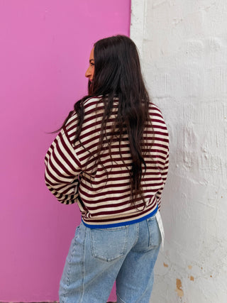 Maisie Striped Sweater-Bordeaux/Cobalt