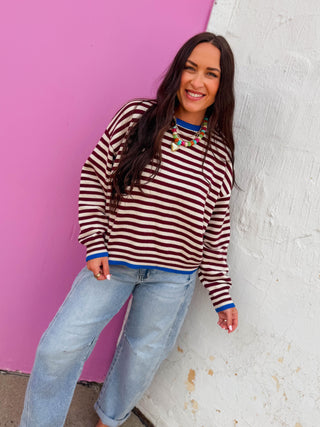 Maisie Striped Sweater-Bordeaux/Cobalt