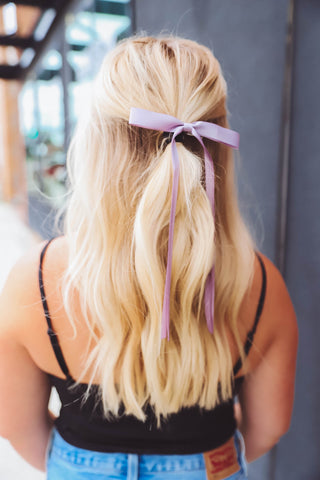 Satin Bow Hair Clip-Lilac