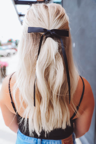 Satin Bow Hair Clip-Black