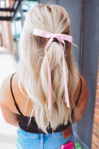 Satin Bow Hair Clip-Baby Pink