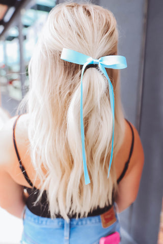 Satin Bow Hair Clip-Light Blue