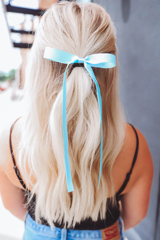 Satin Bow Hair Clip-Light Blue