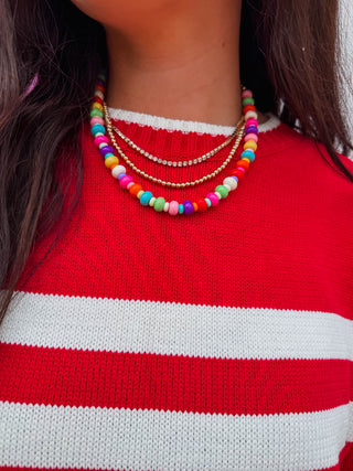 Gold Rhinestone & Beaded Layered Chain Necklace