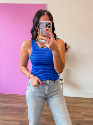 Cool Girl Striped Tank-Royal Blue