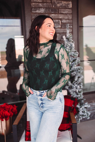 Bella Lace Top-Pine Green