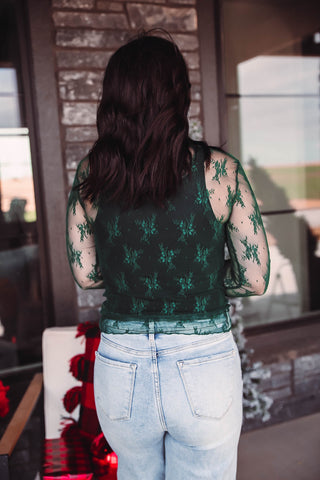 Bella Lace Top-Pine Green