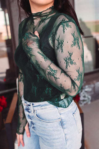 Bella Lace Top-Pine Green