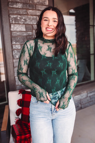 Bella Lace Top-Pine Green