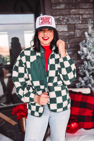 Teddy Checkered Jacket-Hunter Green