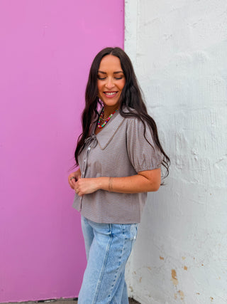 Katie Plaid Top-Blue/Caramel