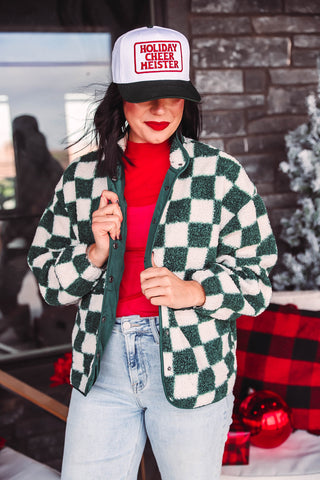 Teddy Checkered Jacket-Hunter Green