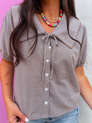 Katie Plaid Top-Blue/Caramel