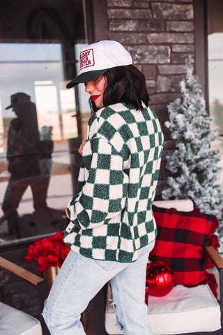 Teddy Checkered Jacket-Hunter Green