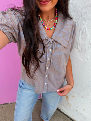 Katie Plaid Top-Blue/Caramel