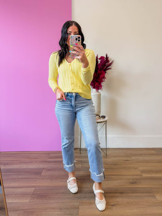 Blaire High Rise Straight Cuffed Denim-Light Wash