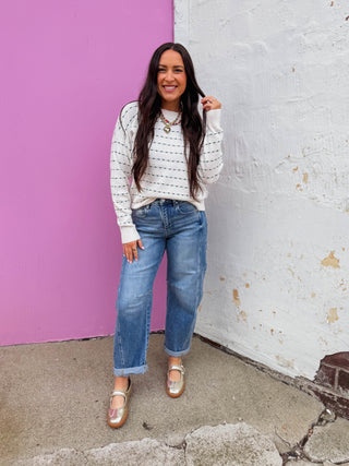 Brynn Sweater-Ivory/Teal