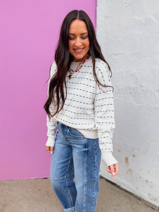 Brynn Sweater-Ivory/Teal