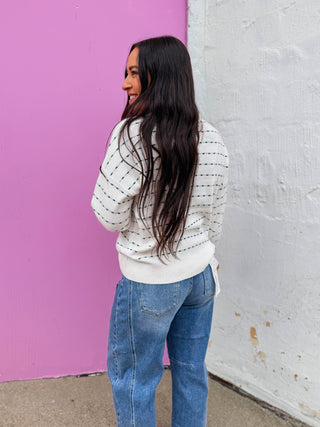 Brynn Sweater-Ivory/Teal