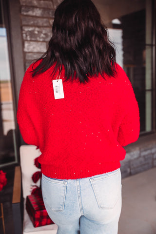 Dani Sequin Sweater-Red