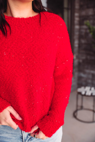 Dani Sequin Sweater-Red