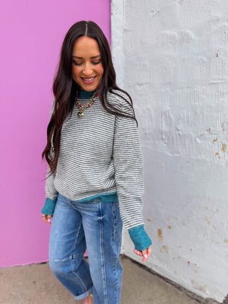 Karlie Striped Sweater-Grey/Blue
