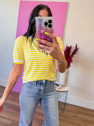 Leigh Striped Knit Top-Lemon