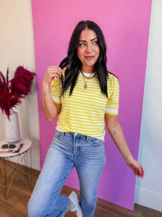 Leigh Striped Knit Top-Lemon