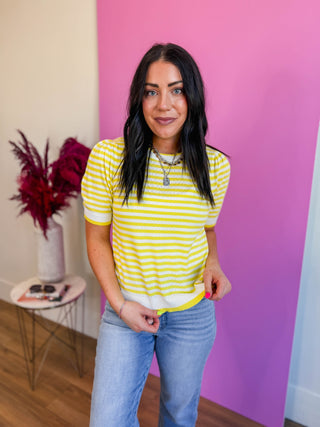 Leigh Striped Knit Top-Lemon