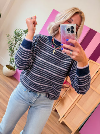 Meg Striped Sweater-Navy