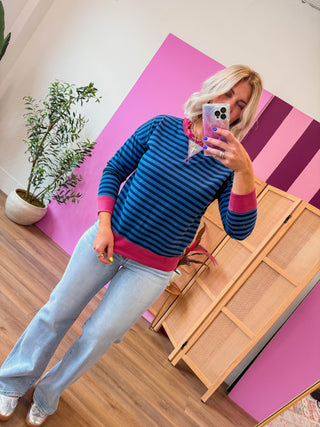 Heidi Striped Pullover-Navy/Fuchsia