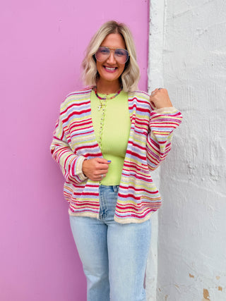 Happy Hour Cardigan-Fuchsia Mix
