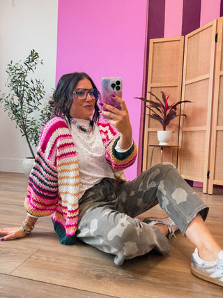 Gemma Striped Cardigan-Pink Mix