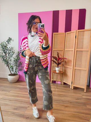 Gemma Striped Cardigan-Pink Mix