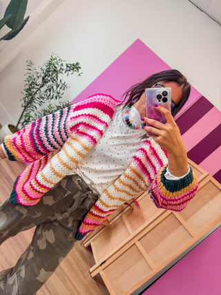 Gemma Striped Cardigan-Pink Mix