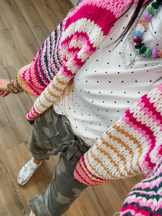 Gemma Striped Cardigan-Pink Mix