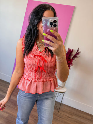 Brandie Gingham Top-Red