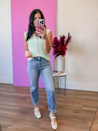 Emily Striped Sweater Vest-Green