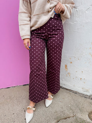 Spotted In Style Pants-Burgundy